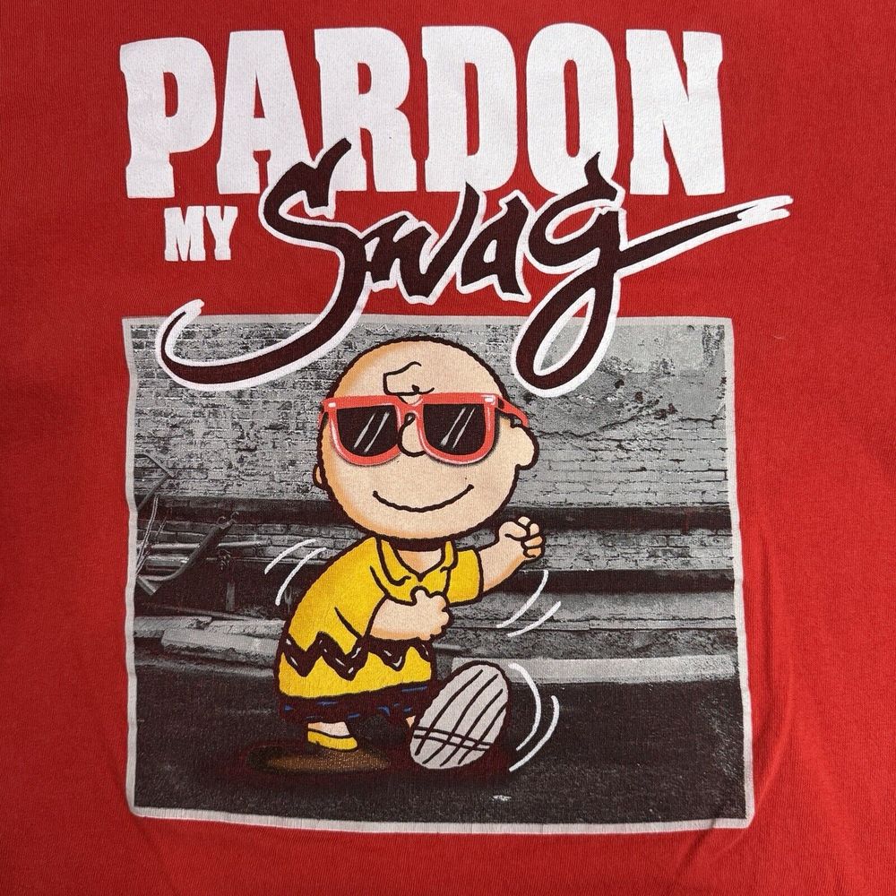 Charlie‎ Brown Pardon My Swag Peanuts Red Mens T Shirt Sz L Tee - Picture 2 of 6